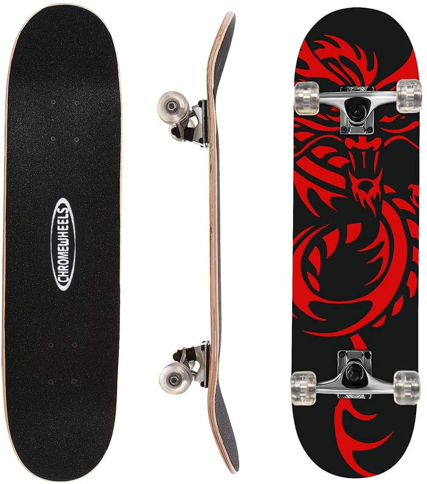 ChromeWheels 31 inch Skateboard Complete Longboard Double Kick Skate Board Cruiser 8 Layer Maple Deck for Extreme Sports and Outdoors